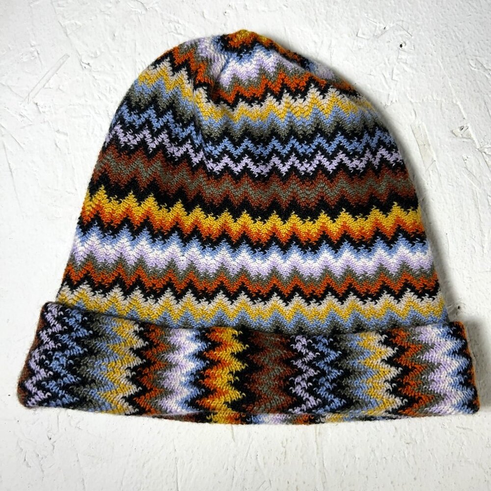 Missoni Women Multicolor Beanie Hat Wool Geometric Striped Pattern Made in Italy
